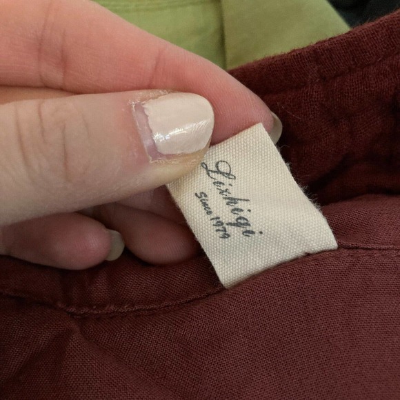 Lixhigi Shirt Womens Sz S M Maroon Brown Cotton Long Sleeve Collared Top - Picture 6 of 9